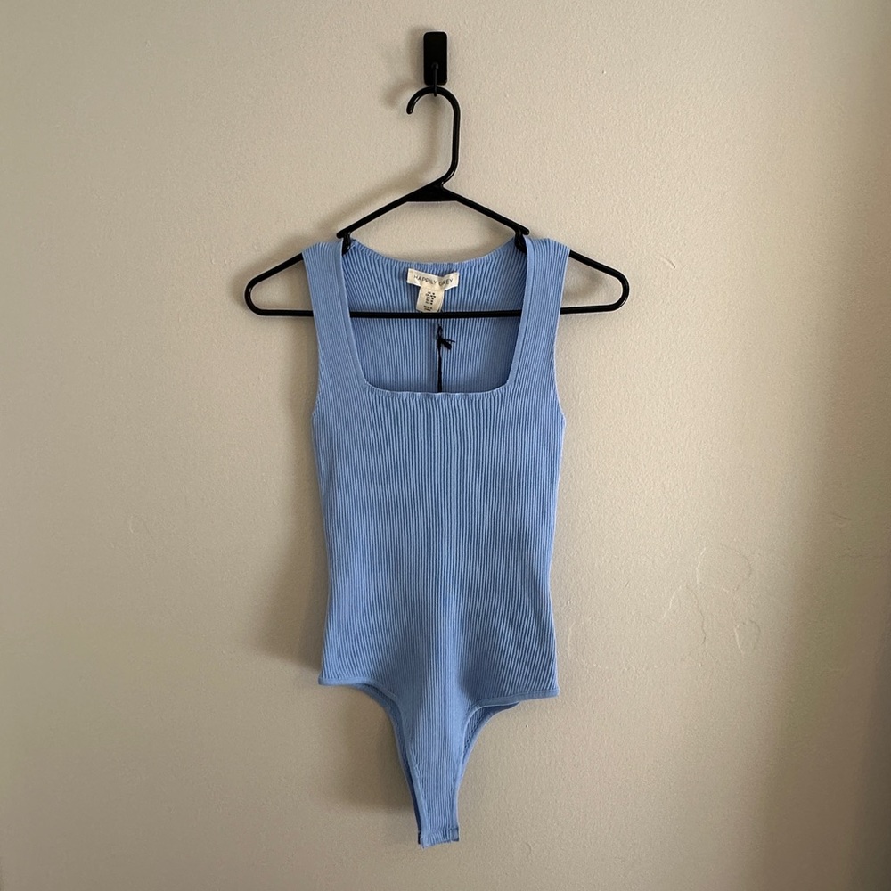 NWT Happily Grey Light Blue Ribbed Bodysuit